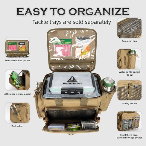 Large Fishing Tackle Bag with Rod Holder Waterproof Gear Storage | Waterproof Fishing Bag with Padded Shoulder Strap Fishing Gear and Equipment Storage for Saltwater Freshwater in Saudi Arabia