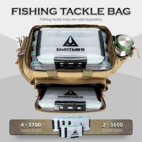 Large Fishing Tackle Bag with Rod Holder Waterproof Gear Storage | Waterproof Fishing Bag with Padded Shoulder Strap Fishing Gear and Equipment Storage for Saltwater Freshwater in Saudi Arabia