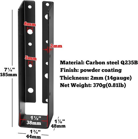 4 PCS Concealed-Flange Black Joist Hanger for 4 x 10 Post ,14 Gauge Steel Hidden Mount Joist Hanger, Powder Coated in Saudi Arabia
