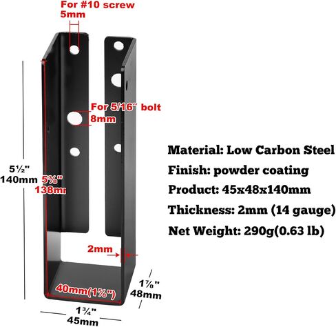 4 PCS Concealed-Flange Black Joist Hanger for 4 x 10 Post ,14 Gauge Steel Hidden Mount Joist Hanger, Powder Coated in Saudi Arabia