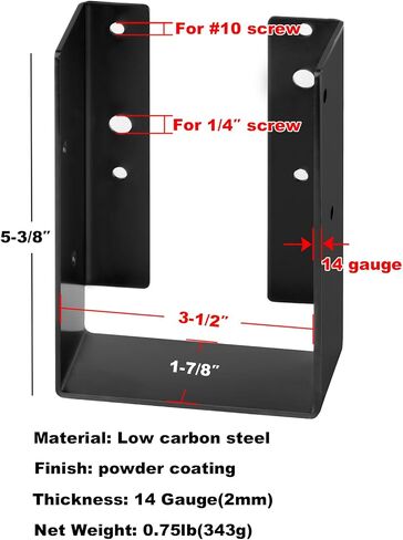 4 PCS Concealed-Flange Black Joist Hanger for 4 x 10 Post ,14 Gauge Steel Hidden Mount Joist Hanger, Powder Coated in Saudi Arabia