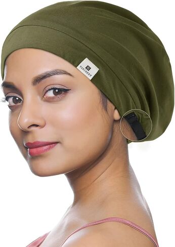 Yanibest 100% Mulberry Silk Lined Sleep Cap Christmas Silk Bonnet for Sleeping - Dark Black Hair Cover Bonnet for Natural Hair Adjustable Slouchy Beanie Hat in Saudi Arabia
