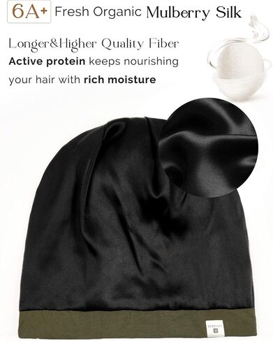 Yanibest 100% Mulberry Silk Lined Sleep Cap Christmas Silk Bonnet for Sleeping - Dark Black Hair Cover Bonnet for Natural Hair Adjustable Slouchy Beanie Hat in Saudi Arabia