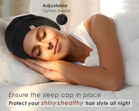 Yanibest 100% Mulberry Silk Lined Sleep Cap Christmas Silk Bonnet for Sleeping - Dark Black Hair Cover Bonnet for Natural Hair Adjustable Slouchy Beanie Hat in Saudi Arabia