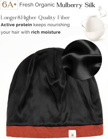 Yanibest 100% Mulberry Silk Lined Sleep Cap Christmas Silk Bonnet for Sleeping - Dark Black Hair Cover Bonnet for Natural Hair Adjustable Slouchy Beanie Hat in Saudi Arabia