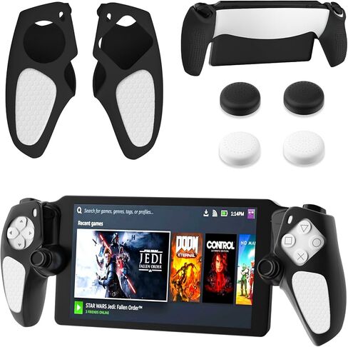 FANPL Silicone Case for PlayStation Portal Left & Right Controller Grips, Soft Protective Cover for PS Portal Skin with 4 Thumb Grips (Black-White) in Saudi Arabia