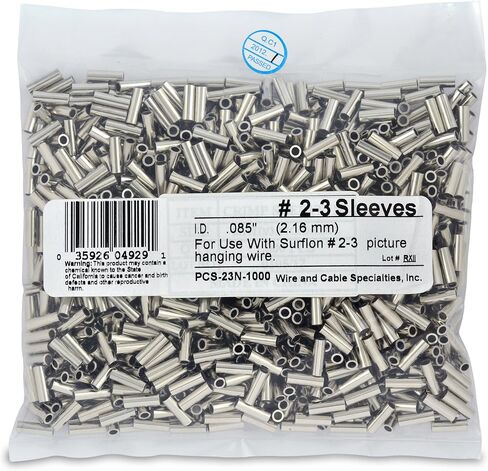 Wire & Cable Specialties Surflon Size 2-3 - 1000-Piece Picture Wire Crimping Sleeves, Bright Stainless PCS-23N-1000 in Saudi Arabia