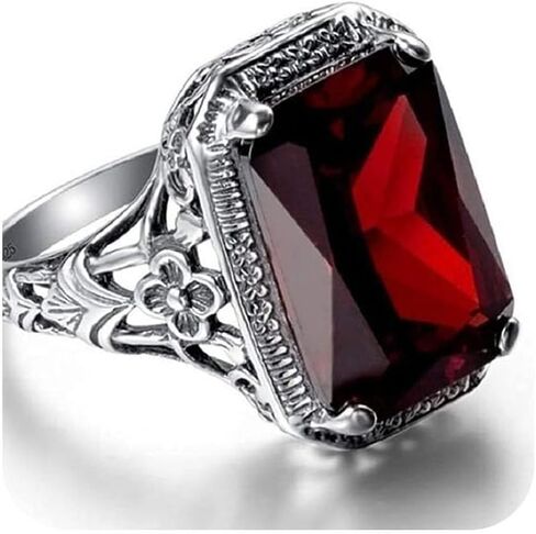 Elegant Huge Tanzanite 925 Silver Ruby Ring Emerald-Cut AAA CZ Engagement Ring Red Oversized Rectangular 3A Zircon Engagement Ring for Women in Kuwait