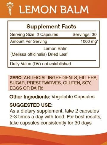 Secrets of the Tribe Lemon Balm 120 Capsules, 1000 mg, Lemon Balm (Melissa officinalis) Dried Leaf (120 Capsules) in Kuwait