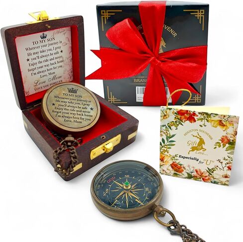 Gift for Son from Mom Dad | Grandson Brass Compass Engraved Quote | Memory Present to My Grandson Birthday, Baptism, Graduation, Confirmation, Love, Gift idea by Grandpa Grandma Nanny | Mom to Son in Saudi Arabia