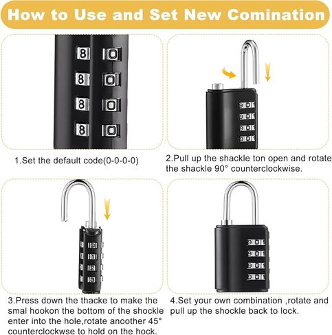 10 Pcs Combination Padlock, 4 Digit Combination Lock with Keys, Locker Resettable Security Lock Outdoor Waterproof Gate Lock for School Sports Gym Locker Employee Fence Case Toolbox Hasp Storage in Kuwait