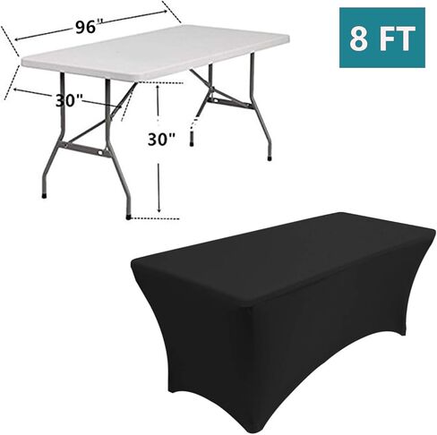 RELIANCER 2 Pack 4FT Rectangular Spandex Table Cover Four-Way Tight Fitted Stretch Tablecloth Table Cloth for Outdoor Party DJ Tradeshow Banquet Vendor Wedding Celebration (2PC 4FT, White) in Kuwait