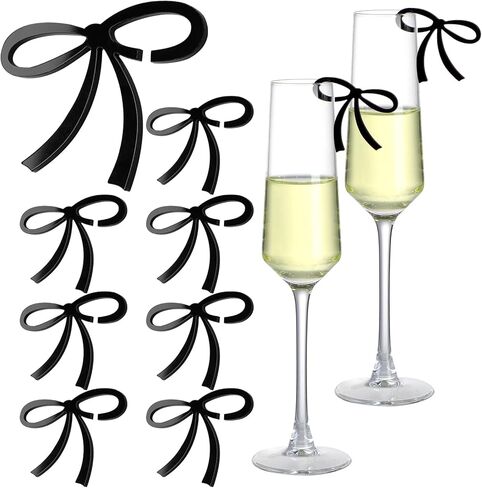 50 Pcs Black Bows Drink Tags Coquette Bow Wine Glass Charms Acrylic Bowknot Drink Tag for Bachelorette Bows Birthday Wedding Coquette Tasting Party Decor Accessory in Saudi Arabia