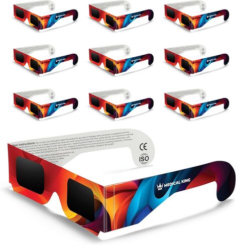 Medical king Solar Eclipse Glasses Approved 2024, (10 pack) CE and ISO Certified Safe Shades for Direct Sun Viewing Includes Bonus Eclipse Guide With Map in Kuwait