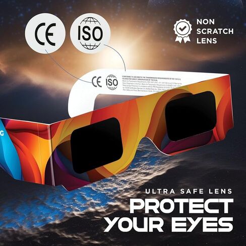 Medical king Solar Eclipse Glasses Approved 2024, (10 pack) CE and ISO Certified Safe Shades for Direct Sun Viewing Includes Bonus Eclipse Guide With Map in Kuwait