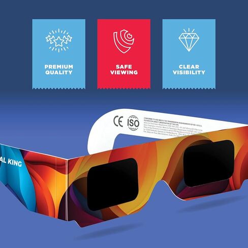 Medical king Solar Eclipse Glasses Approved 2024, (10 pack) CE and ISO Certified Safe Shades for Direct Sun Viewing Includes Bonus Eclipse Guide With Map in Kuwait
