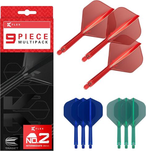 TARGET Darts K-Flex رحلات وأعمدة رمي السهام المتكاملة، حزمة Kflex المكونة من 9 قطع، حزمة متعددة - K Flex 3 ألوان | أسود، أبيض، شفاف، أحمر، أخضر، أزرق، وردي، برتقالي، أصفر | قصير، متوسط، متوسط in Kuwait