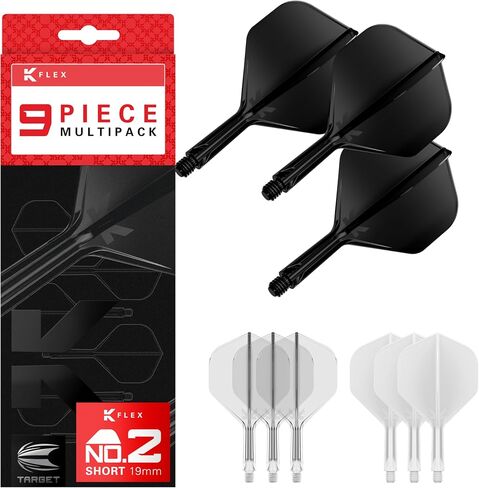 TARGET Darts K-Flex رحلات وأعمدة رمي السهام المتكاملة، حزمة Kflex المكونة من 9 قطع، حزمة متعددة - K Flex 3 ألوان | أسود، أبيض، شفاف، أحمر، أخضر، أزرق، وردي، برتقالي، أصفر | قصير، متوسط، متوسط in Kuwait