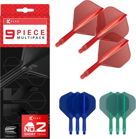 TARGET Darts K-Flex رحلات وأعمدة رمي السهام المتكاملة، حزمة Kflex المكونة من 9 قطع، حزمة متعددة - K Flex 3 ألوان | أسود، أبيض، شفاف، أحمر، أخضر، أزرق، وردي، برتقالي، أصفر | قصير، متوسط، متوسط in Kuwait