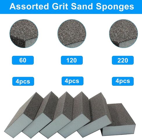 Hitefu 12 Packs Sanding Block, 220 Grit Sanding Sponge, Reusable Sandpaper Block for Wood, Glasses, Metal, Drywall in Saudi Arabia