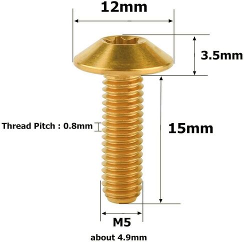 Titanium Bolt M5 M6x12 15 20mm Button Torx Head T25 30 Screw for Bicycle Motorcycle 4Pcs (Gold, M6x12mm) in Saudi Arabia