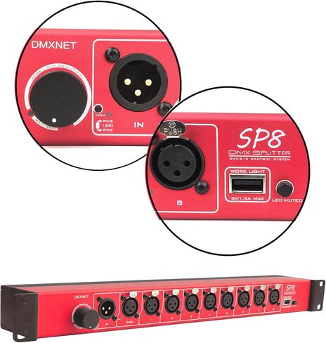 8-port Opto-Isolated DMX Splitter/Amplifier/Isolator, LED Indicator, USB Adjustable Work Light, DMX VIEW Function, Bulit-in Termination, XLR-3PIN,19 Inch Rack Mountable(black) in Saudi Arabia