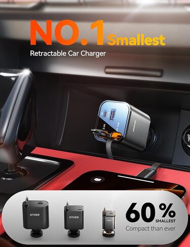 [2026 Ultra-Compact] JOYROOM Retractable Car Charger 84W Car Charger USB C for iPhone 16 17 Fast Charging, Car Accessories, Car Adapter Travel Essentials Gifts for Women Men, for iPhone 17 16 15 14 13 | [2026 Ultra-Compact] [180°Adjustable] Car Accessorie in Kuwait