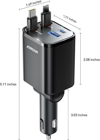 [2026 Ultra-Compact] JOYROOM Retractable Car Charger 84W Car Charger USB C for iPhone 16 17 Fast Charging, Car Accessories, Car Adapter Travel Essentials Gifts for Women Men, for iPhone 17 16 15 14 13 | [2026 Ultra-Compact] [180°Adjustable] Car Accessorie in Kuwait