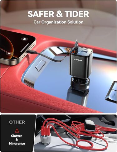 [2026 Ultra-Compact] JOYROOM Retractable Car Charger 84W Car Charger USB C for iPhone 16 17 Fast Charging, Car Accessories, Car Adapter Travel Essentials Gifts for Women Men, for iPhone 17 16 15 14 13 | [2026 Ultra-Compact] [180°Adjustable] Car Accessorie in Kuwait