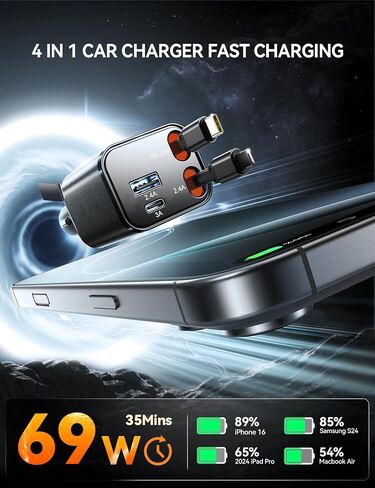 [2026 Ultra-Compact] JOYROOM Retractable Car Charger 84W Car Charger USB C for iPhone 16 17 Fast Charging, Car Accessories, Car Adapter Travel Essentials Gifts for Women Men, for iPhone 17 16 15 14 13 | [2026 Ultra-Compact] [180°Adjustable] Car Accessorie in Kuwait