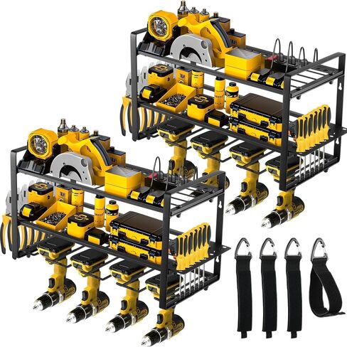 4 Layers Power Tool Organizer Wall Mount, Garage Wall Shelving, 4 Drill Holder Wall Mount, Cordless Tool Organizer, Garage Storage Rack with 4 Extension Cord Holder in Saudi Arabia