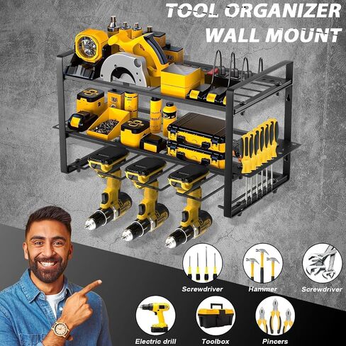 4 Layers Power Tool Organizer Wall Mount, Garage Wall Shelving, 4 Drill Holder Wall Mount, Cordless Tool Organizer, Garage Storage Rack with 4 Extension Cord Holder in Saudi Arabia