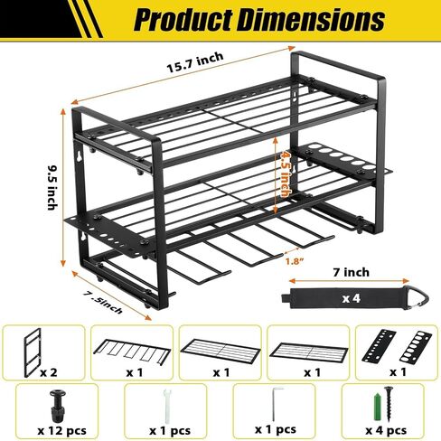 4 Layers Power Tool Organizer Wall Mount, Garage Wall Shelving, 4 Drill Holder Wall Mount, Cordless Tool Organizer, Garage Storage Rack with 4 Extension Cord Holder in Saudi Arabia