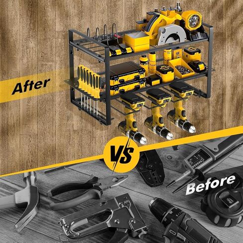 4 Layers Power Tool Organizer Wall Mount, Garage Wall Shelving, 4 Drill Holder Wall Mount, Cordless Tool Organizer, Garage Storage Rack with 4 Extension Cord Holder in Saudi Arabia