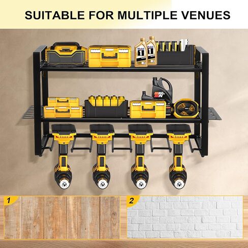 4 Layers Power Tool Organizer Wall Mount, Garage Wall Shelving, 4 Drill Holder Wall Mount, Cordless Tool Organizer, Garage Storage Rack with 4 Extension Cord Holder in Saudi Arabia