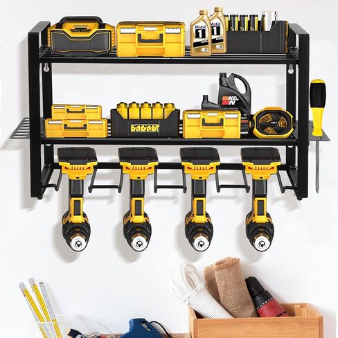 4 Layers Power Tool Organizer Wall Mount, Garage Wall Shelving, 4 Drill Holder Wall Mount, Cordless Tool Organizer, Garage Storage Rack with 4 Extension Cord Holder in Saudi Arabia