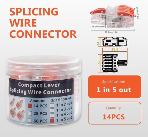 موصلات رافعة 4 أسلاك موصلات التوصيل المدمجة ، 1 من كل 3 من كل 14 جهازًا في الموصلات الكهربائية مربع مع مقبض برتقالي ، موصلات سلك الجوز رافعة رافعة in Kuwait