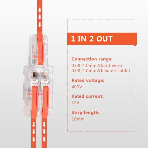 4-Wire Lever Nuts Conductor Compact Splicing Connectors,1 in 3 Out 14 Pcs in Box Electrical Connectors with Orange Handle,Lever Nut Wire Connectors in Saudi Arabia