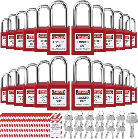 Landhoow 6 Set Lockout Tagout Locks Kit, Safety Padlocks with 6 Loto Locks Keyed Differently and 6 Lock Out Tag Out Tags Red for Lock Out Tag Out Stations and Devices Electrical Lockout Tagout Kits in Kuwait
