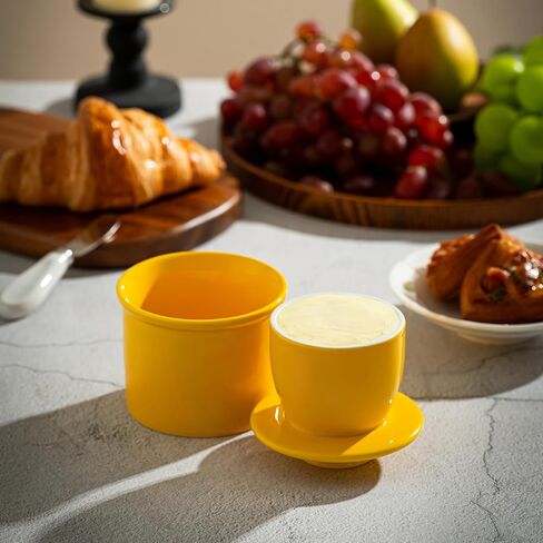 Butter Crock for Counter with Water, Ceramic Butter Keeper for Fresh Spreadable Butter, French Butter Dish with Lid, Butter Container Holder for Kitchen and Home Decor, White in Saudi Arabia