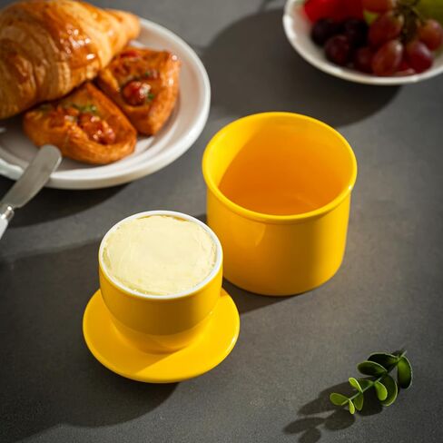 Butter Crock for Counter with Water, Ceramic Butter Keeper for Fresh Spreadable Butter, French Butter Dish with Lid, Butter Container Holder for Kitchen and Home Decor, White in Saudi Arabia
