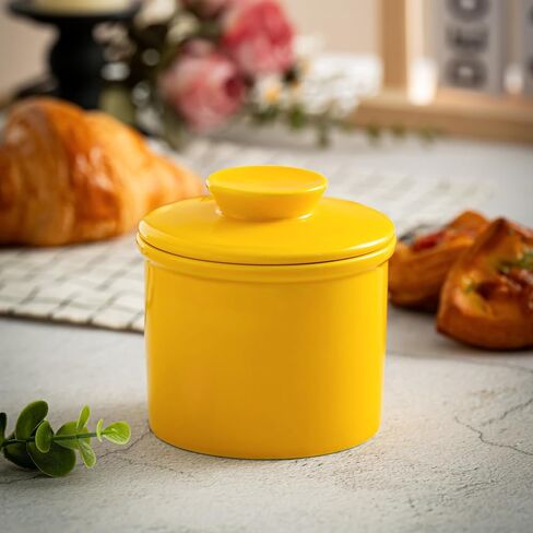 Butter Crock for Counter with Water, Ceramic Butter Keeper for Fresh Spreadable Butter, French Butter Dish with Lid, Butter Container Holder for Kitchen and Home Decor, White in Saudi Arabia