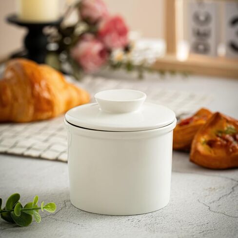 Butter Crock for Counter with Water, Ceramic Butter Keeper for Fresh Spreadable Butter, French Butter Dish with Lid, Butter Container Holder for Kitchen and Home Decor, White in Saudi Arabia