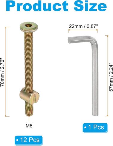 PATIKIL M6 x 110mm Bunk Bed Bolts, 12 Pack Hex Drive Socket Cap Barrel Screws Bolt Nuts Assortment Kit with 1Pcs Wrench for Furniture Bed, Black in Saudi Arabia