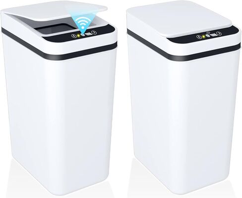 2Pack 3.5 Gallon 2.2 Gallon Bathroom Small Trash Can with Lid Touchless Automatic Garbage Can Slim Waterproof Motion Sensor Smart Trash Bin for Bedroom Office Living Room 3.5 Gallon White in Saudi Arabia