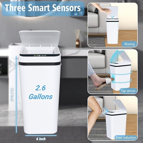 2Pack 3.5 Gallon 2.2 Gallon Bathroom Small Trash Can with Lid Touchless Automatic Garbage Can Slim Waterproof Motion Sensor Smart Trash Bin for Bedroom Office Living Room 3.5 Gallon White in Saudi Arabia