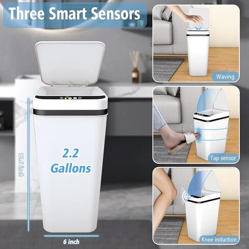 2Pack 3.5 Gallon 2.2 Gallon Bathroom Small Trash Can with Lid Touchless Automatic Garbage Can Slim Waterproof Motion Sensor Smart Trash Bin for Bedroom Office Living Room 3.5 Gallon White in Saudi Arabia