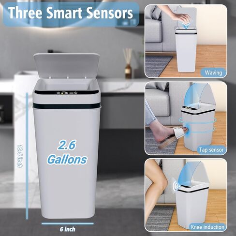 2Pack 3.5 Gallon 2.2 Gallon Bathroom Small Trash Can with Lid Touchless Automatic Garbage Can Slim Waterproof Motion Sensor Smart Trash Bin for Bedroom Office Living Room 3.5 Gallon White in Saudi Arabia