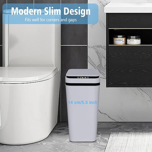 2Pack 3.5 Gallon 2.2 Gallon Bathroom Small Trash Can with Lid Touchless Automatic Garbage Can Slim Waterproof Motion Sensor Smart Trash Bin for Bedroom Office Living Room 3.5 Gallon White in Saudi Arabia