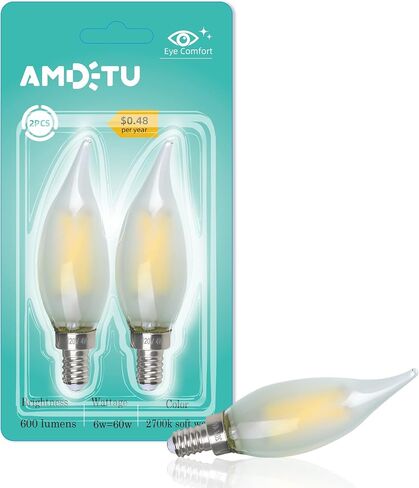 AMDTU 40W E12 Frosted Globe LED Bulbs, 2700K Warm White Dimmable Candelabra Base, Eye-Comfort Technology, Flicker-Free Decorative Lighting for Chandeliers, Dining Room, Vanity, and Bathroom Fixtures in Saudi Arabia